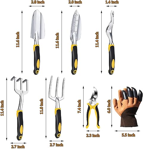 Miniatura 2 de Juego de herramientas de jardín de 7 piezas de aluminio resistente, kit de herramientas de jardinería ergonómicas, agarre de goma, tijeras de podar