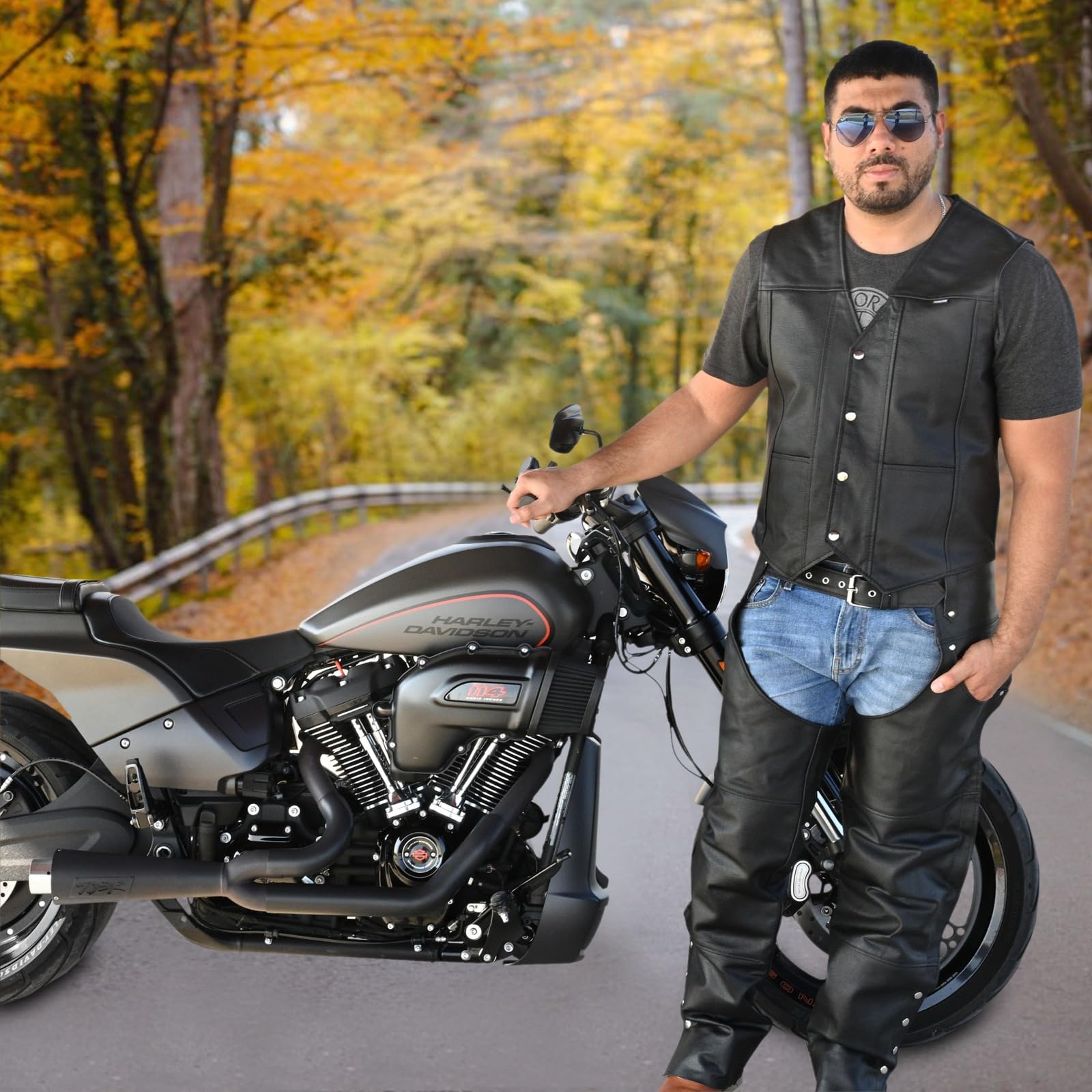 Touch&Torn Gilet de moto en cuir pour homme avec plusieurs poches et lacets réglables