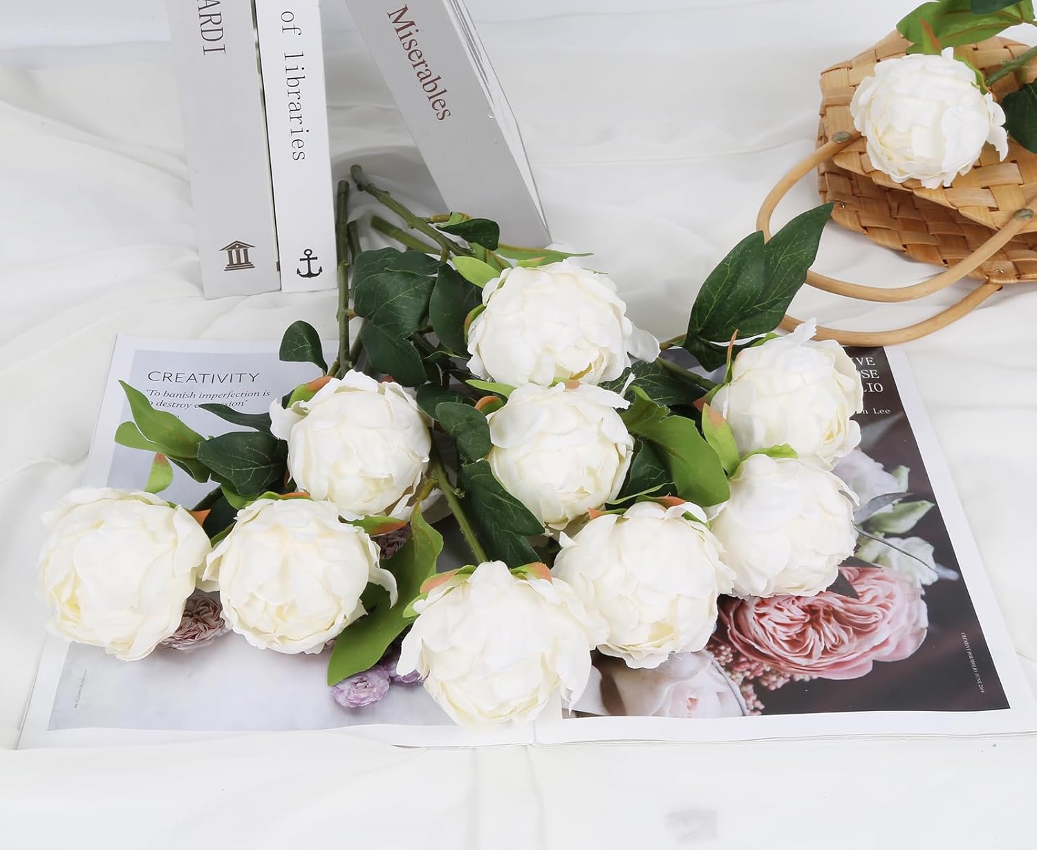 10pcs White Silk Peonies with Single Stem - Faux Flowers for Wedding Table Centerpieces, Home Decorations, Bridal Bouquets & Floral Arrangements - Image 5