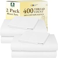 Vista 50 de CALIFORNIA DESIGN DEN - Juego de 2 sábanas de 400 hilos y satén de algodón 100% natural, transpirables, extrasuaves, refrescantes, resistentes a