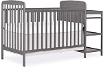 Dream On Me Anna 3-in-1 Convertible Full-Size Baby Crib & Changer with Storage in Steel Grey, GreenGuard Gold & BSA, Pinewood, Converts to Day & Toddler Bed, 3 Mattress Heights, 1″ Changing Pad