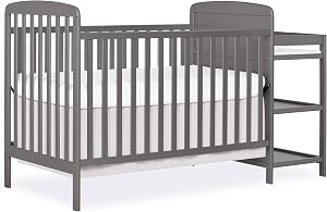 Dream On Me Anna 3-in-1 Convertible Full-Size Baby Crib & Changer with Storage in Steel Grey, GreenGuard Gold & BSA, Pinewood, Converts to Day & Toddler Bed, 3 Mattress Heights, 1″ Changing Pad