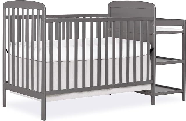 Dream On Me Anna 3-in-1 Convertible Full-Size Baby Crib & Changer with Storage in Steel Grey, GreenGuard Gold & BSA, Pinewood, Converts to Day & Toddler Bed, 3 Mattress Heights, 1″ Changing Pad
