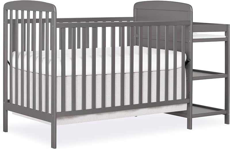 Dream On Me Anna 3-in-1 Convertible Full-Size Baby Crib & Changer with Storage in Steel Grey, GreenGuard Gold & BSA, Pinewood, Converts to Day & Toddler Bed, 3 Mattress Heights, 1″ Changing Pad