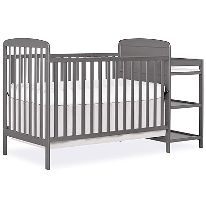 Dream On Me Anna 3-in-1 Full-Size Crib and Changing Table Combo in Steel Grey, Greenguard Gold Certified, Non-Toxic Finishes, Includes 1