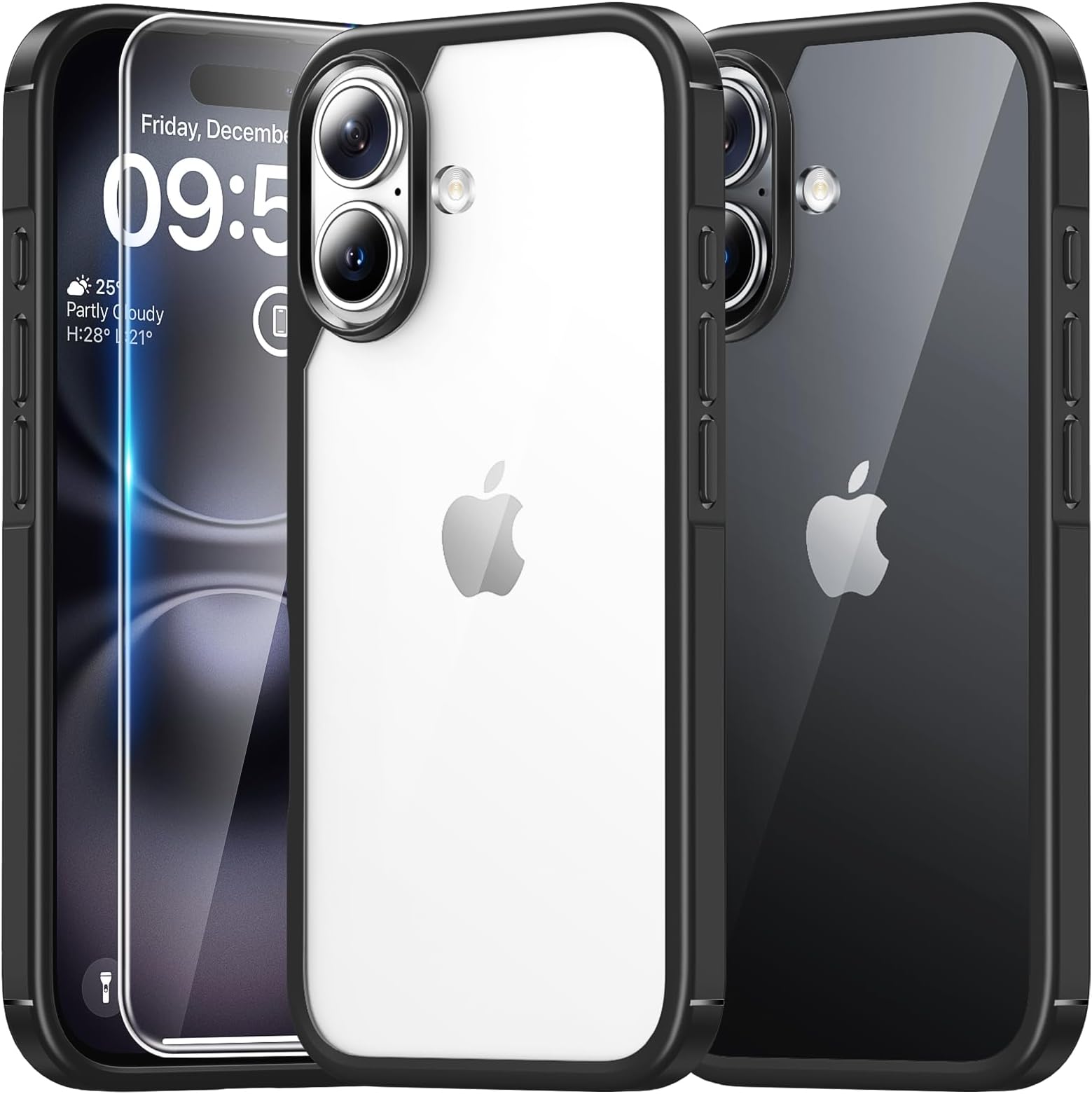 TAURI for iPhone 16 Case with HD Screen Protector, [Not-Yellowing] [15 FT Grade Protection] Shockproof Phone Case for iPhone 16 6.1 Inch - Black