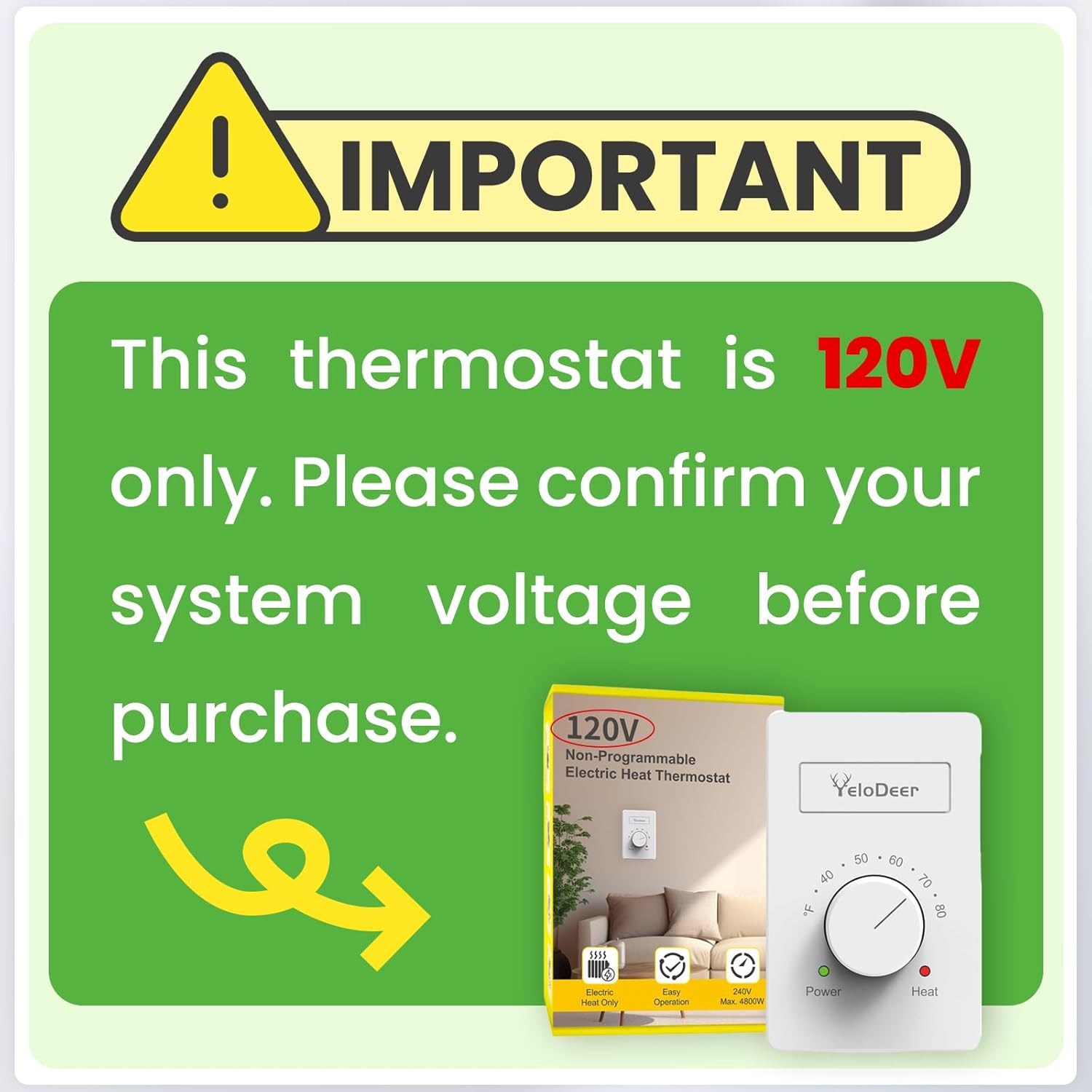 4 Pcs 120 V Only 4-Wire Manual Electric Baseboard Heater Thermostat for Home, YeloDeer