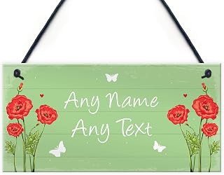 RED OCEAN Personalised Garden Hanging Plaque Backyard Shed Summer House Sign Flower Plaque