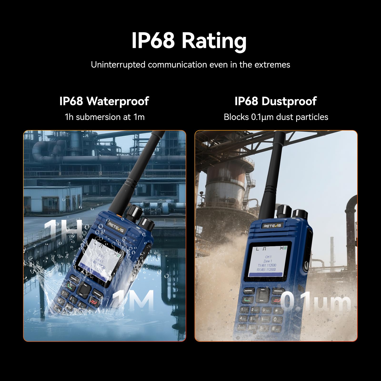 Retevis MateTalk E2 Radiotelefon Przeciwwybuchowy, Wodoodporny IP68, Radiotelefon DMR, 1500 mAh, Alarm Awaryjny, Komunikacja AES256, Krótkofalówki Atex dla Zakładów Chemicznych (Niebieski, 1 Szt.)
