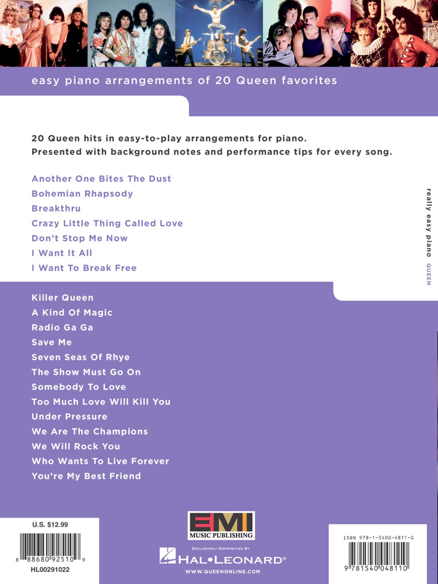 Really easy piano : queen - 20 queen hits - piano facile