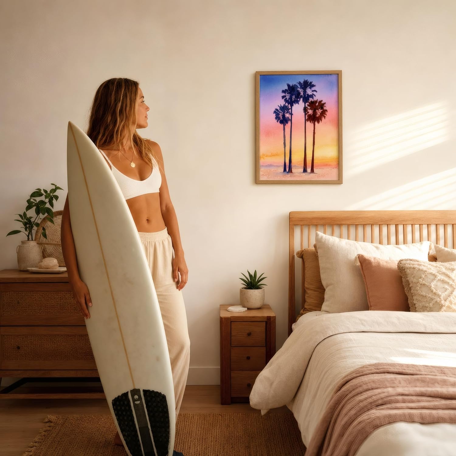 VeroTin Palm Tree Decor - Coastal Bedroom Decor Vertical Wall Art UNFRAMED
