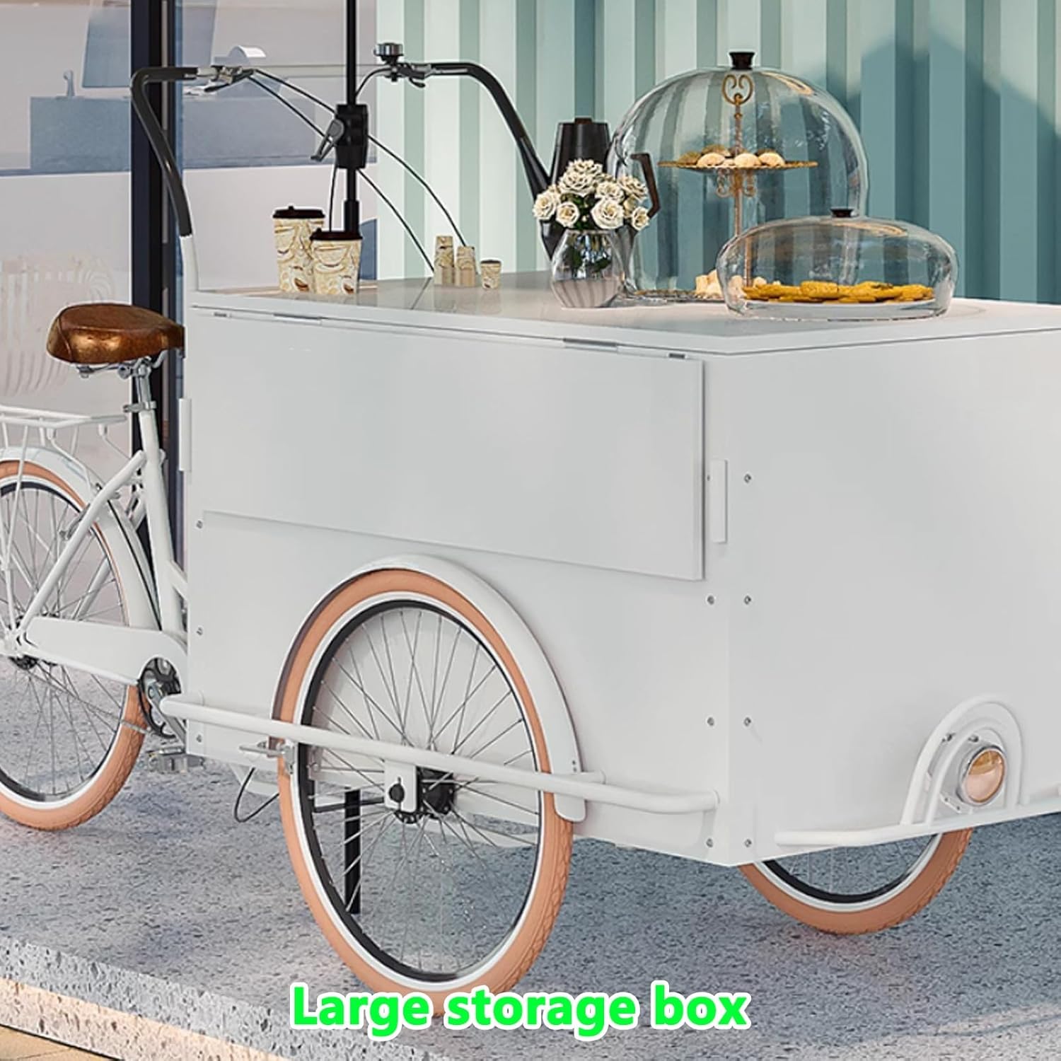 Mobile Vending Bicycle Cart, Food Display Stand with Parasol and Large Foldable Deck, Market Stall Display Stand, Iron Portable Tricycle Cart for Events, Streets(Black)