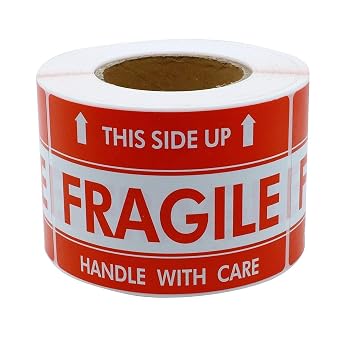 2" x 3" This Side UP Fragile Stickers Handle with Care 200 Stickers Roll