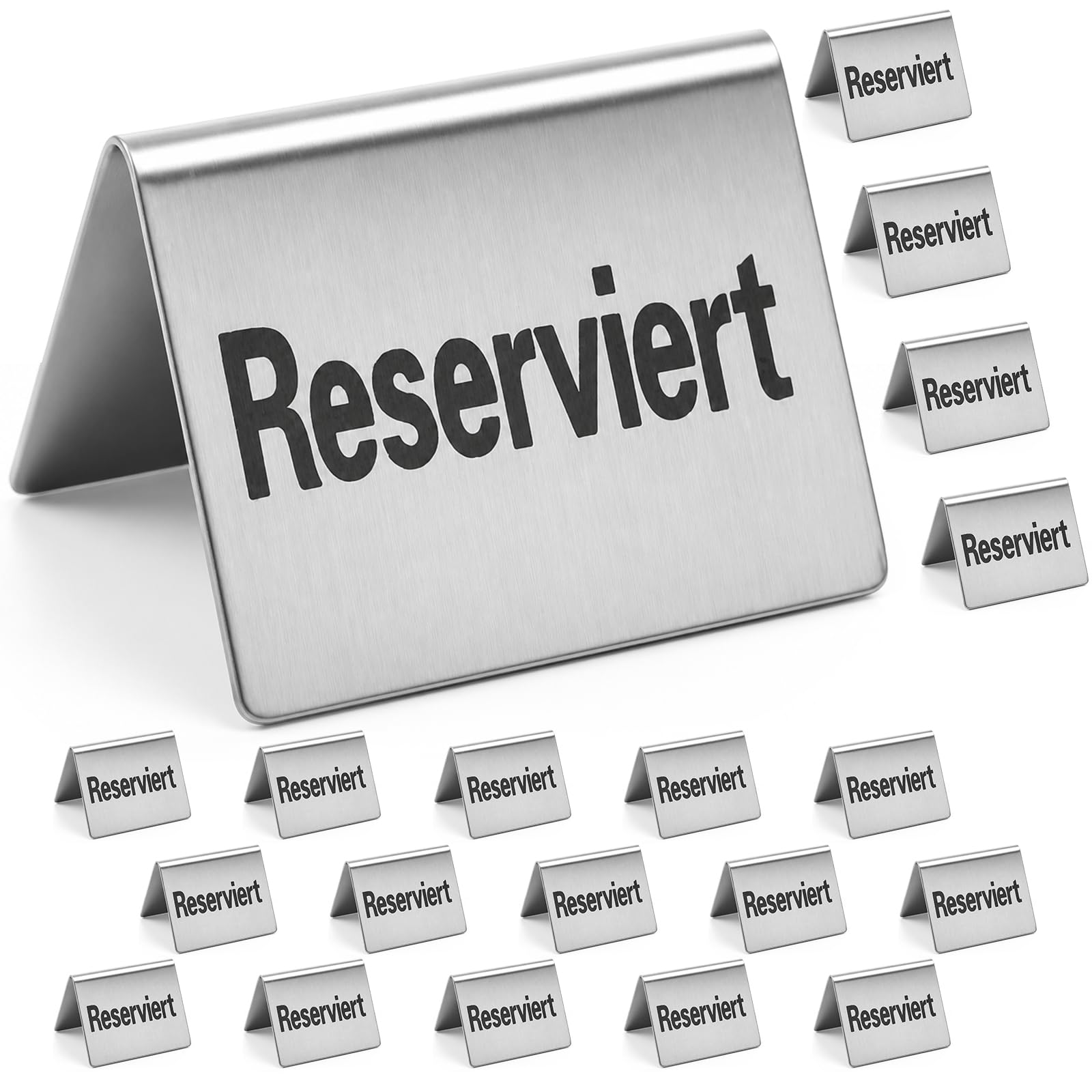 20 carteles de reserva en ambos lados de acero inoxidable para eventos, 50