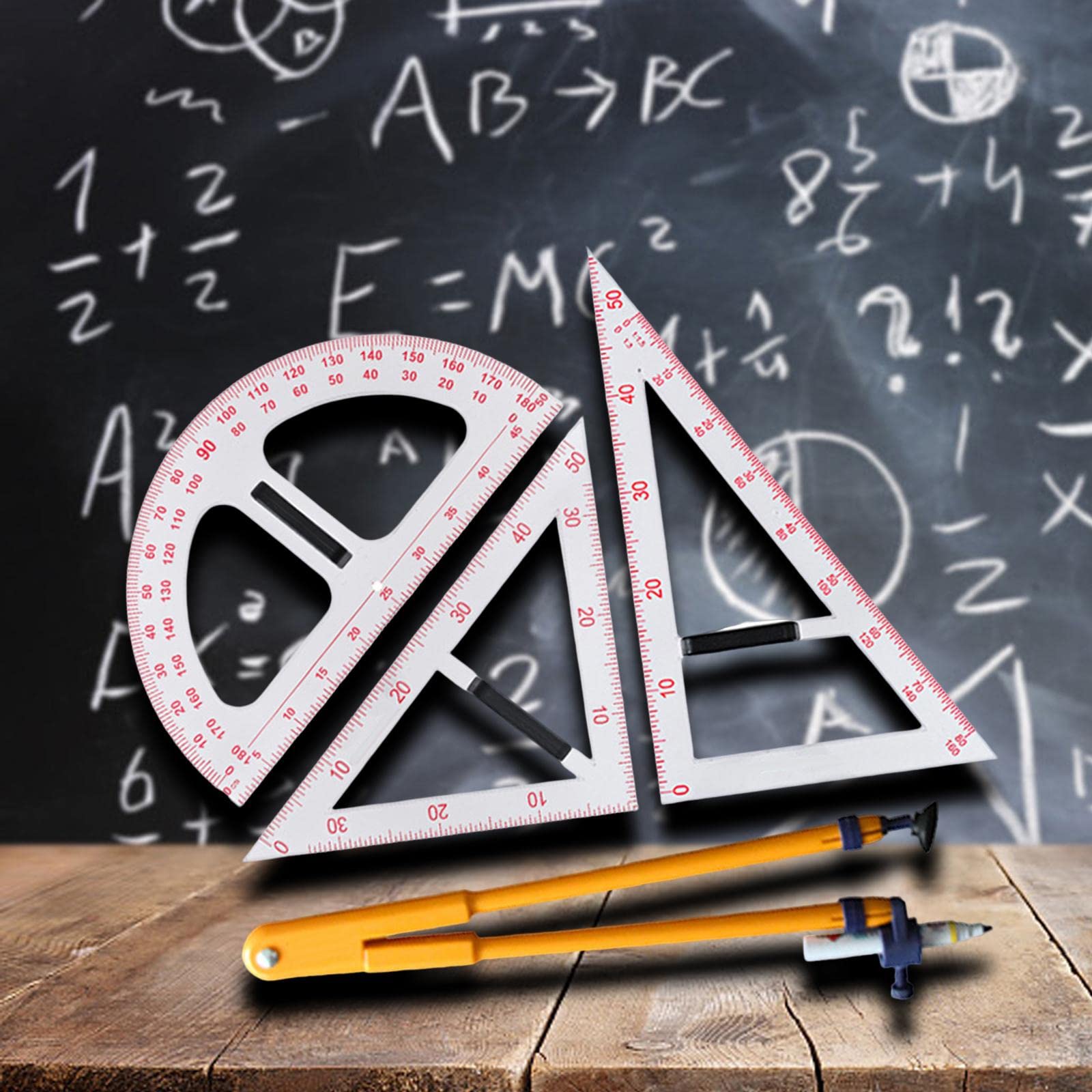 kowaku Messwerkzeug, Mathe-Set mit abnehmbarem Griff, große Zahlen-Set-Zeichnung für an der Tafel im Klassenzimmer, Vierteiliges Set