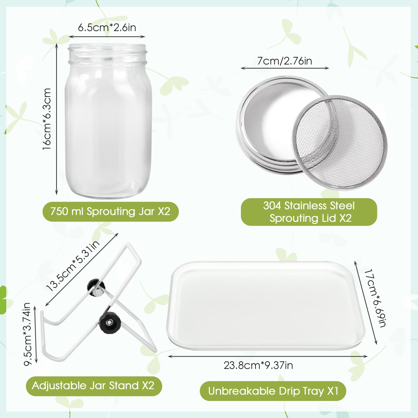 FoiiLiio Barattolo Germogliatore Set, Kit di Barattoli per Germogliamento di Semi, Barattoli Germinazione con Bianco Vaschette di Germinazione per Broccoli, germogli e Semi