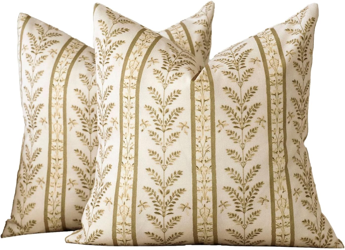 Amor Virisso Floral Pillow Covers 18x18 Set of 2 Block Print Pillow Cover Neutral Boho Farmhouse Accent Striped Decorative Pillow Covers for Sofa Bed, Yellow