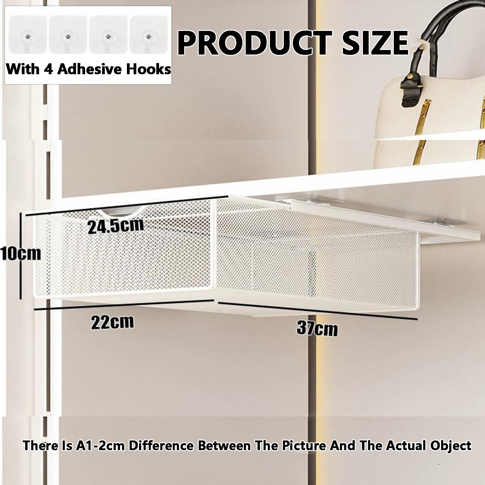 Paniers de placard coulissants en maille métallique peu encombrante – Installation sans perçage pour la maison, la salle de bain, l'armoire, le garde-manger et solution de rangement pour linge de