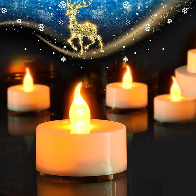 cimetech LED Candles 24pcs Tea Lights, Realistic Bright Flameless Flickering Battery Operated Candles with Warm Yellow Light for Wedding Decoration, Valentine's Day, Halloween, Christmas, Festivals