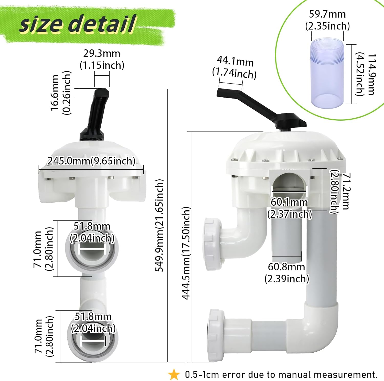 261050 2-Inch HiFlow Multiport Valve Side Mount Replacement with Plumbing Compatible with Pentair Quad & Triton Pool & Spa D.E. & Sand Filters