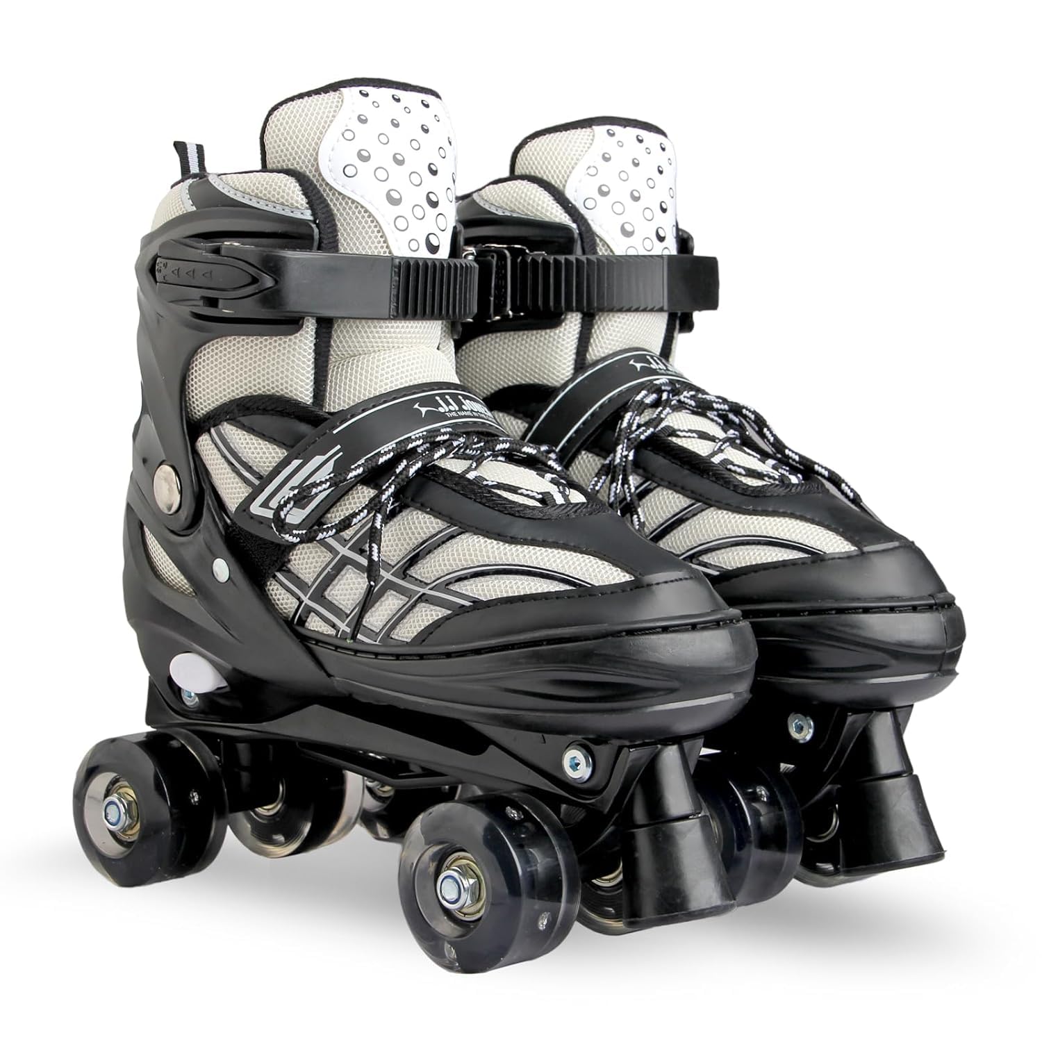 JJ Jonex Skates Roller Skates for Girls and Boys | Small Sizes Adjustable Rollerskates with Light up Wheels for Men and Women Indoor Outdoor | 500 Adjustable Roller Skates | Black |-image-0