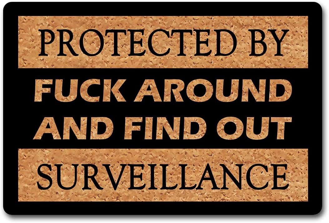 MjiejieM Funny Doormats Protected by Fuck Around and Find Out Indoor Floor Welcome Mat for Entrance Way Rubber Back for Front Door Indoor Outdoor Cute Rugs 23.6"(L) x 15.7"(W)