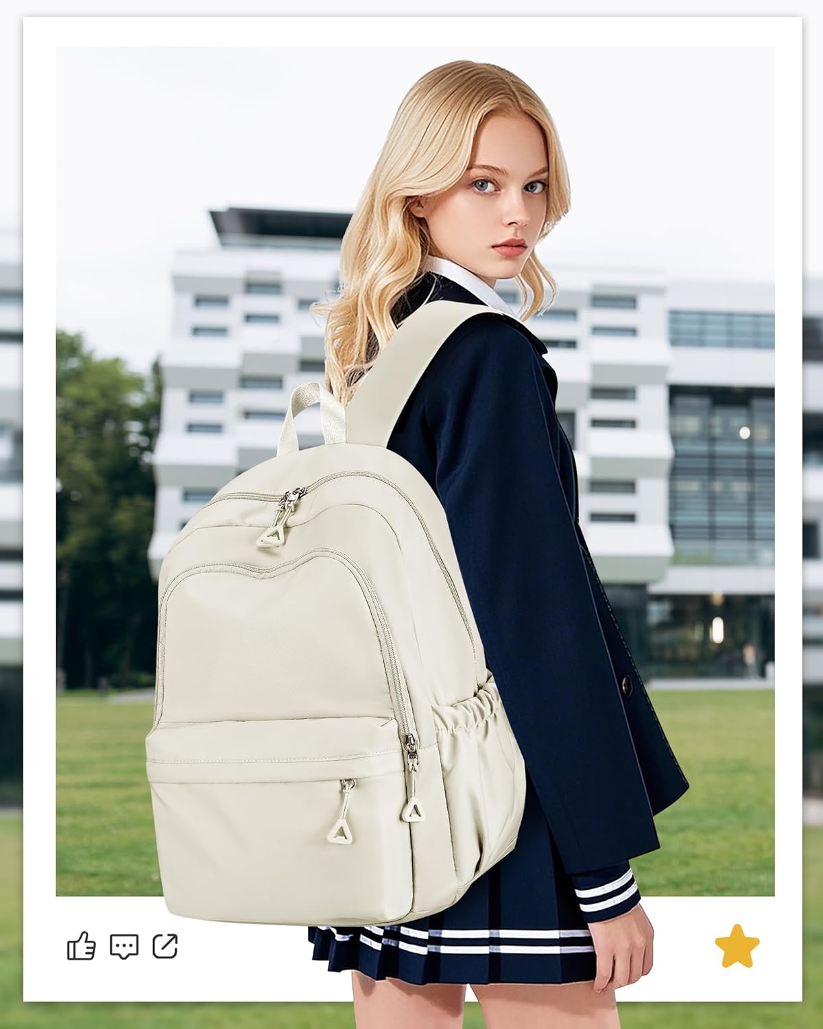 winspansy Backpack for School Teenage Girls Boys,Waterproof Lightweight School Bags Travel Daypack Simple Cute College Backpack Rucksack for Women Men fit 14 Inch Laptop,Beige - Image 6