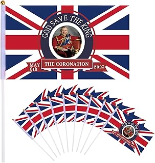 Coronation Flags King Charles, Coronation Decorations, 10PCS 21x14 cm King Charles Coronation Decorations, Kings Coronation Decorations for King Charles Coronation 2023 Indoor Outdoor Coronation Flags