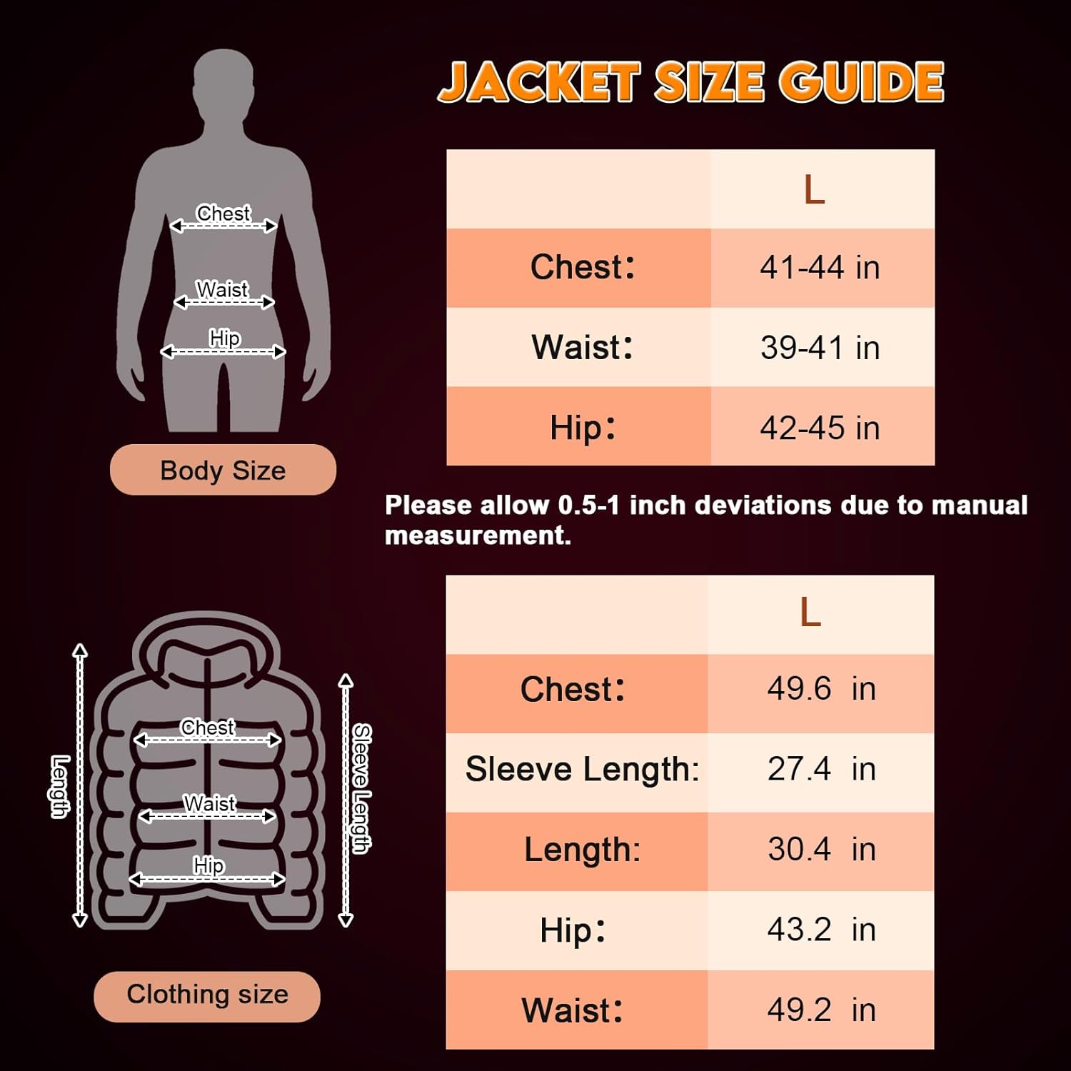 Heated Jacket for Men and Women with Battery Pack 7.4V, Heated Coat Hooded Heating Warm Jackets Windproof USB Charging Electric Body Warmer (US, Alpha, L）