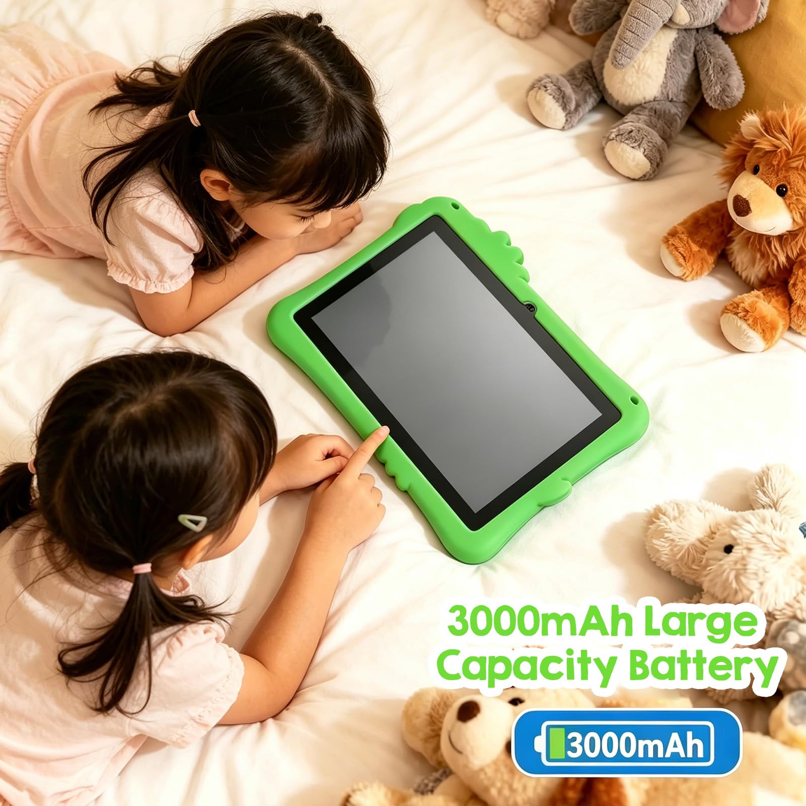 Tablette Dinosaure pour Enfants pour L'apprentissage, Tablette d'apprentissage pour Enfants avec 8 Pouces HD, 2 Go 16 Go, Double Caméra, étui Antichoc, Stylet pour Les Tout (Green)