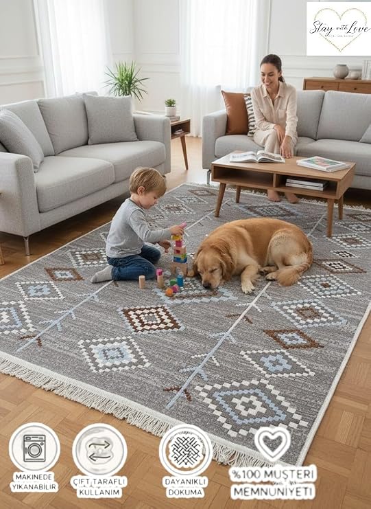 Rug Double Sided Usable Machine Washable 1. Quality Cotton Woven Rug (80*150cm)