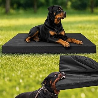 2520D Heavy Duty Indestructible Dog Bed for Large Dogs, Outdoor Chew Resistant Dog Bed with 4" Orthopedic Egg Crate Foam, Waterproof Inner Liner, Removable Washable Cover (Black, Medium (22"x35"))