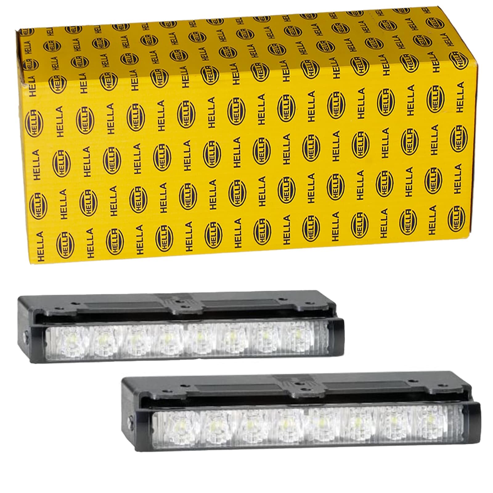HELLA 2PT 980 970-871 LED-Juego de luces circulación diurna - LEDayLine Zero - 24V - rectangular - montaje exterior - Color de tulipa: transparente - Cable: 1000mm - Frontal del vehículo - Juego