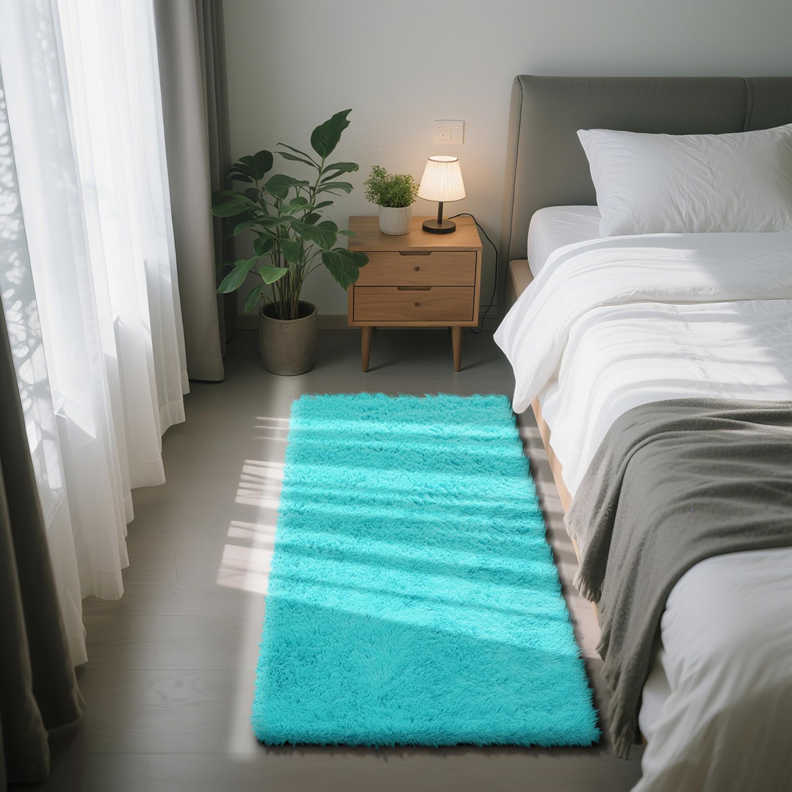 Teal Blue Rug Fluffy Rugs 2x4 Teal Area Rugs for Bedroom Soft Cute Baby Play Mat Indoor Floor