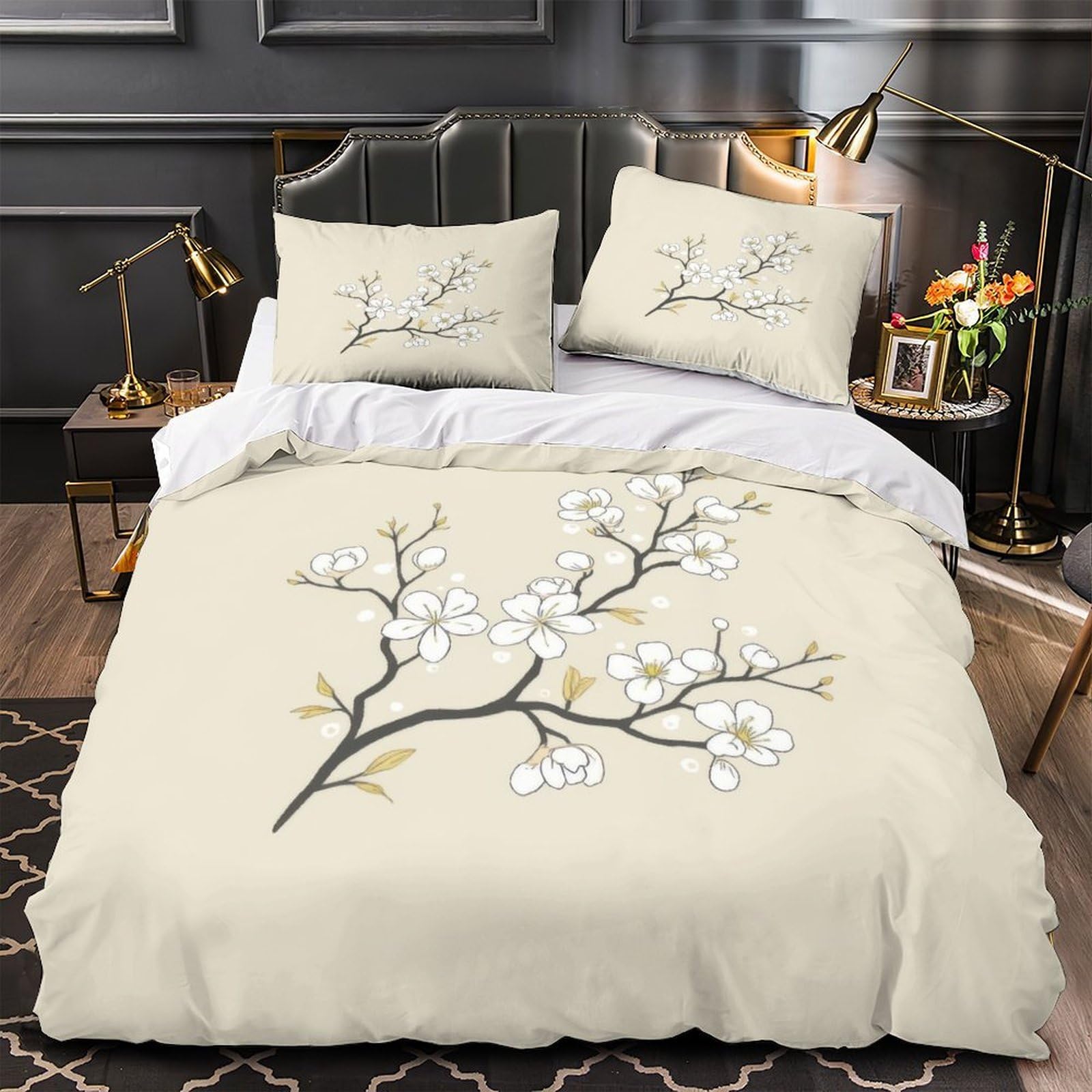 Parure de couette microfibre fleur de cerisier 135x200cm pour lit simple