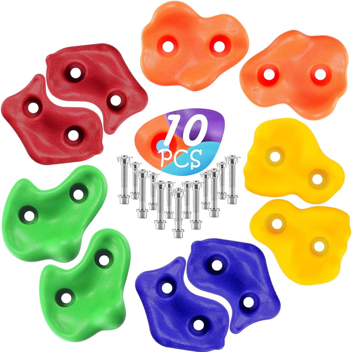 LEMOONE DIY 10Pcs Rock Climbing Holds for Kids, Rock Climbing Holds Set with 20PCS Mounting Hardware - Climbing Rock Wall Grips for Indoor and Outdoor Play Set
