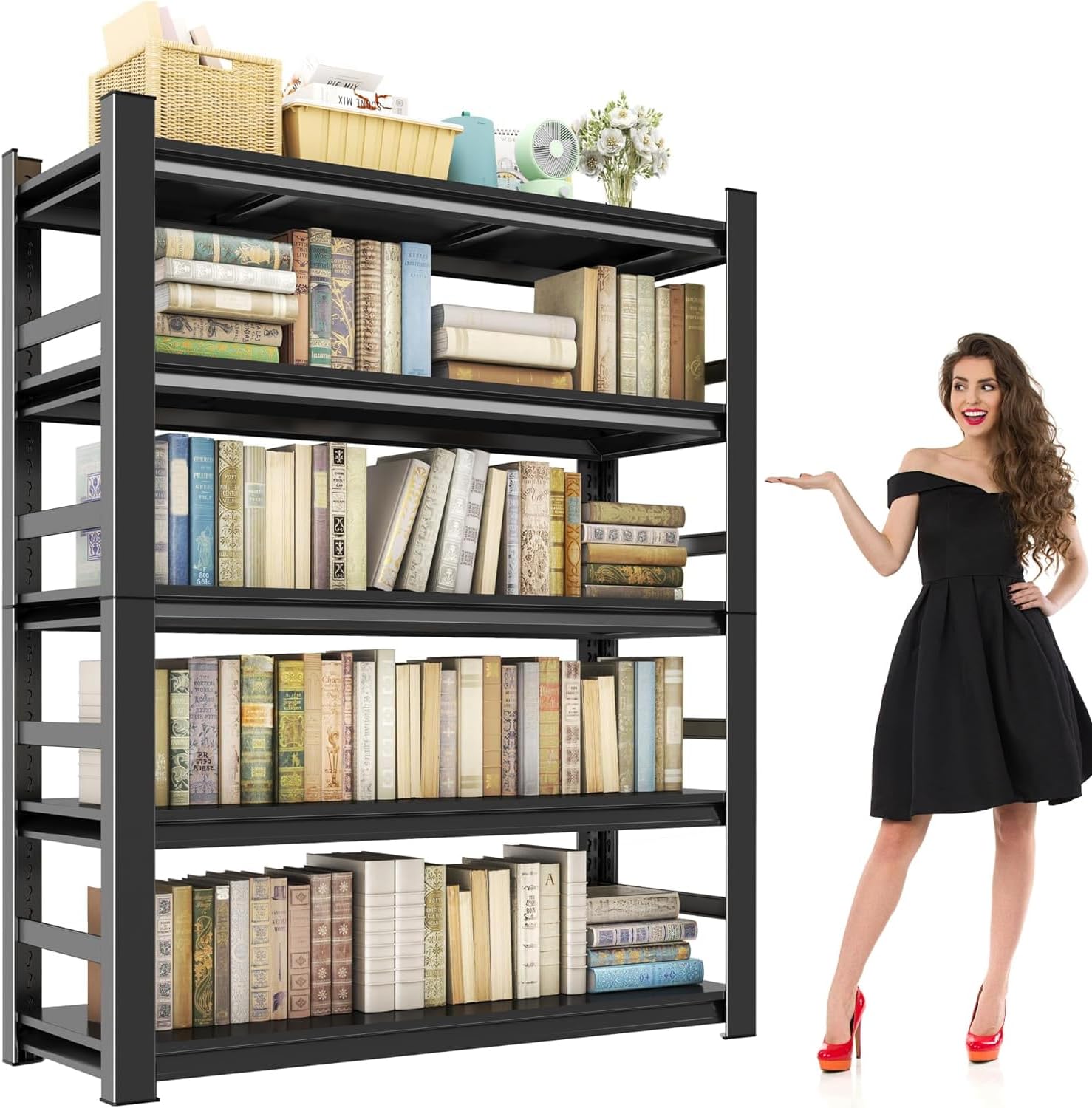 5 Tier Bookshelf, Tall Bookcase Shelf Storage Organizer, Modern Book Shelf for Bedroom, Living Room and Home Office, Vintage,35.4Wx15.7Dx71.2H