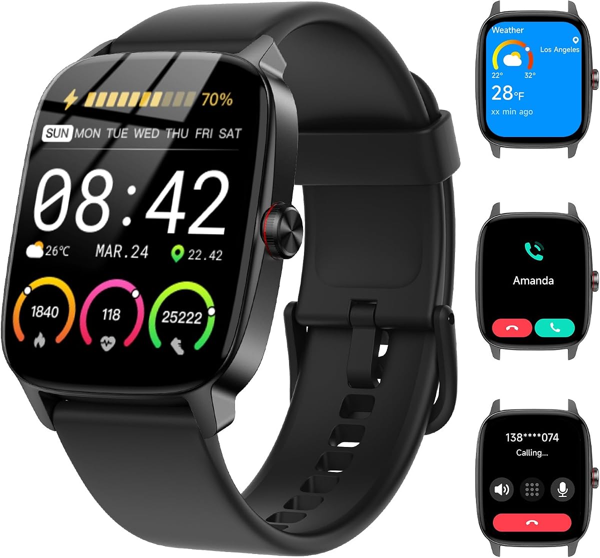 Smart Watches for Women Men with Bluetooth Call & AI Voice, 1.85" HD Fitness Tracker with Heart Rate SpO2 Sleep Monitor, 100+ Sports Modes,Mini Games, IP68 Waterproof Smartwatch for Android iOS Phones
