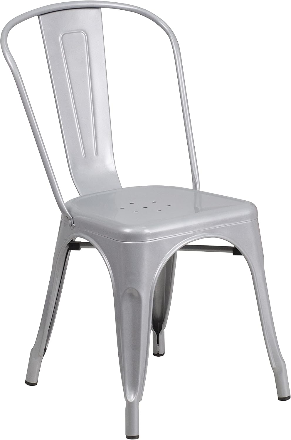 EMMA + OLIVER Commercial Rectangular Silver Metal Indoor-Outdoor Table Set-4 Stack Chairs