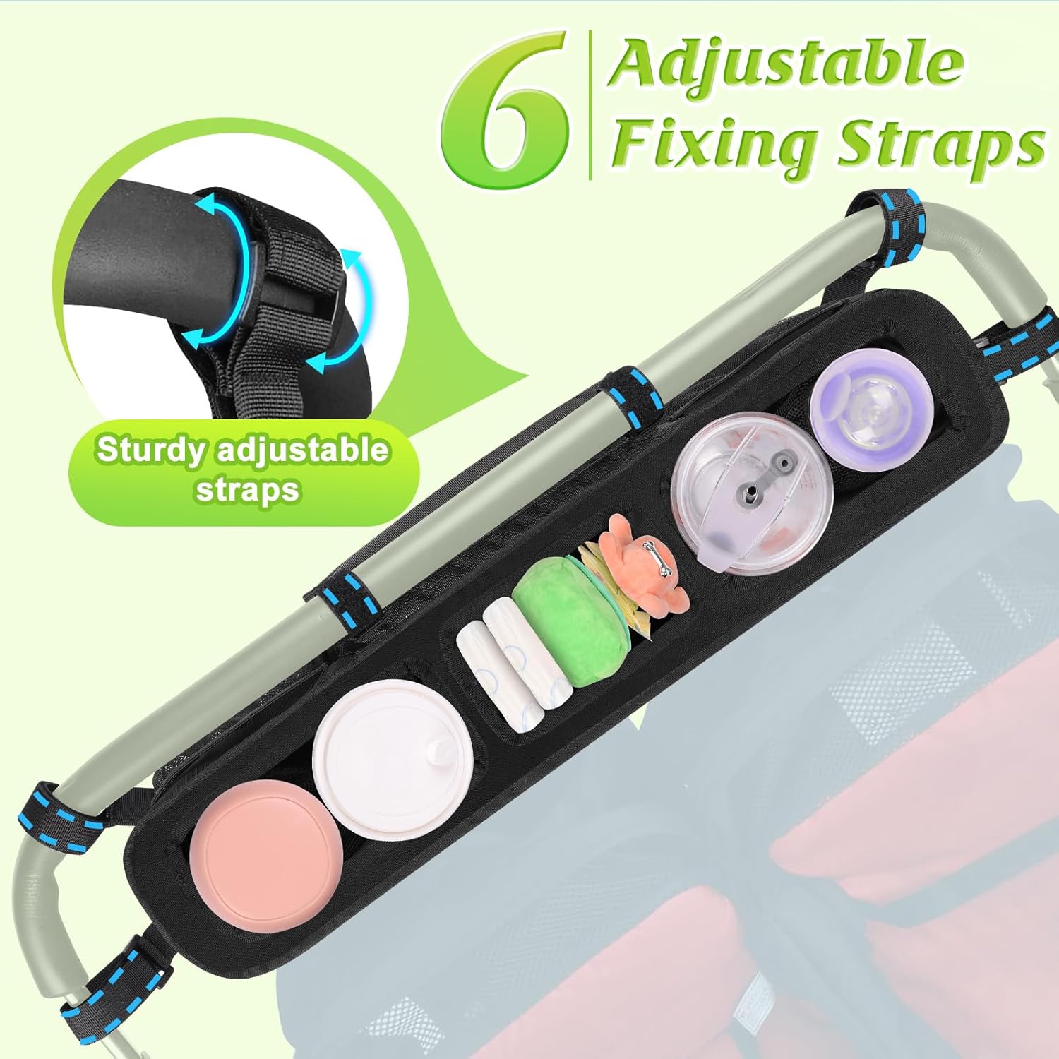 Guiseapue Double Stroller Organizer with 2 Insulated Cup Holders: Parent Console Double Jogging Stroller Accessories Fits for Baby Jogger City Mini GT2 and Jeep Double Stroller image 5 of 6 B0DSPVX3TQ