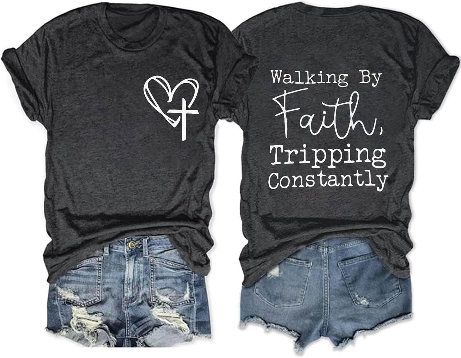 Christian Shirts for Women Walking by Faith Tripping Constantly Religious Tshirt Inspirational Bible Verse Tee