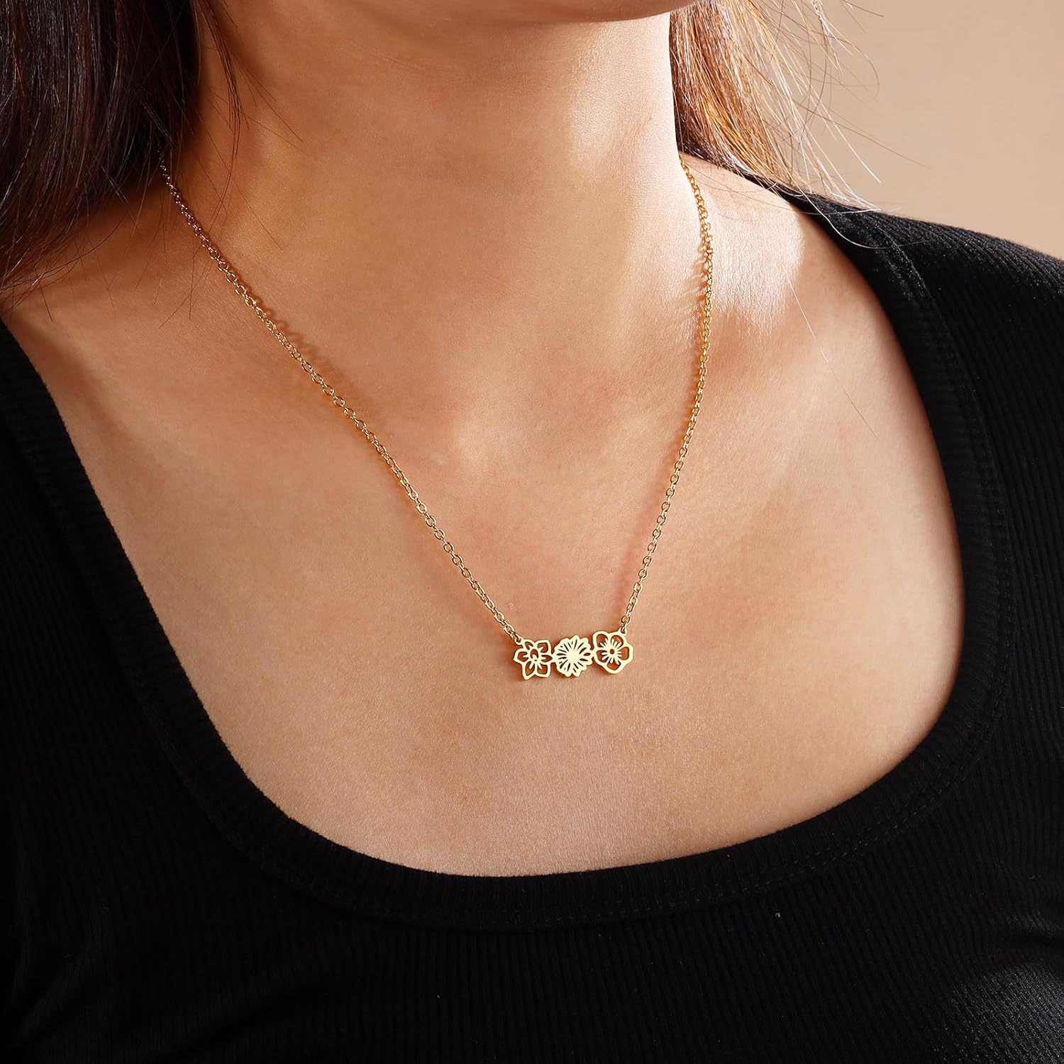 Birth Flower Necklace for Women Personalized 12 Months Birth Flower Pendant Necklace Jewelry - Gold