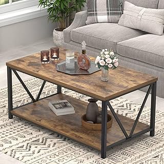 EXCEFUR Modern Coffee Table, Industrial Metal and Wood Living Room Table...