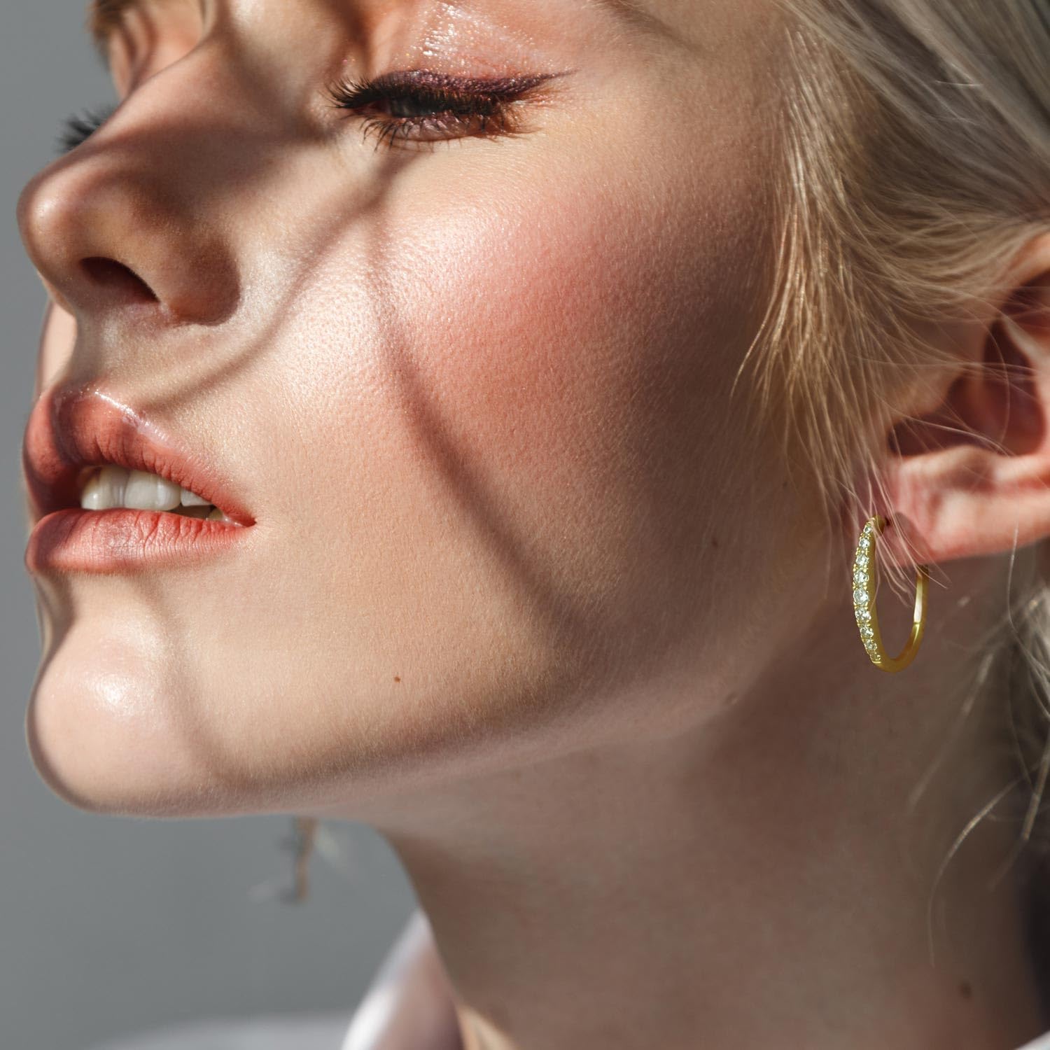 14K Gold Hoop Earrings for Women Gold Earrings Unique U-shaped with Cubic Zirconia Gold Huggie Hoops Earrings Hypoallergenic Lightweight Earrings for Women 25mm - Image 3