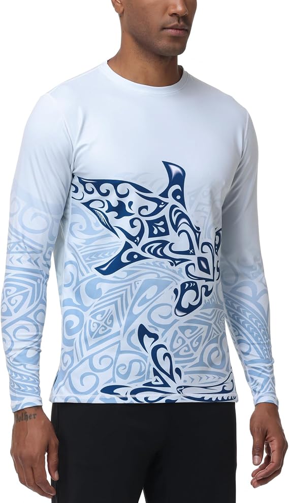 HUGE SPORTS Men UPF 50+ Long Sleeve Rash Guard QuickDry UV Sun Protection for Surfing Fishing Swimming