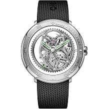 CIGA Design Skeleton Automatic Watch Vector, 44MM Round Steel Case, Racing-Themed Design, Back-to-Front Skeleton, Super Luminova, Fluororubber Strap, Sapphire Glass Gifts for Men and Women