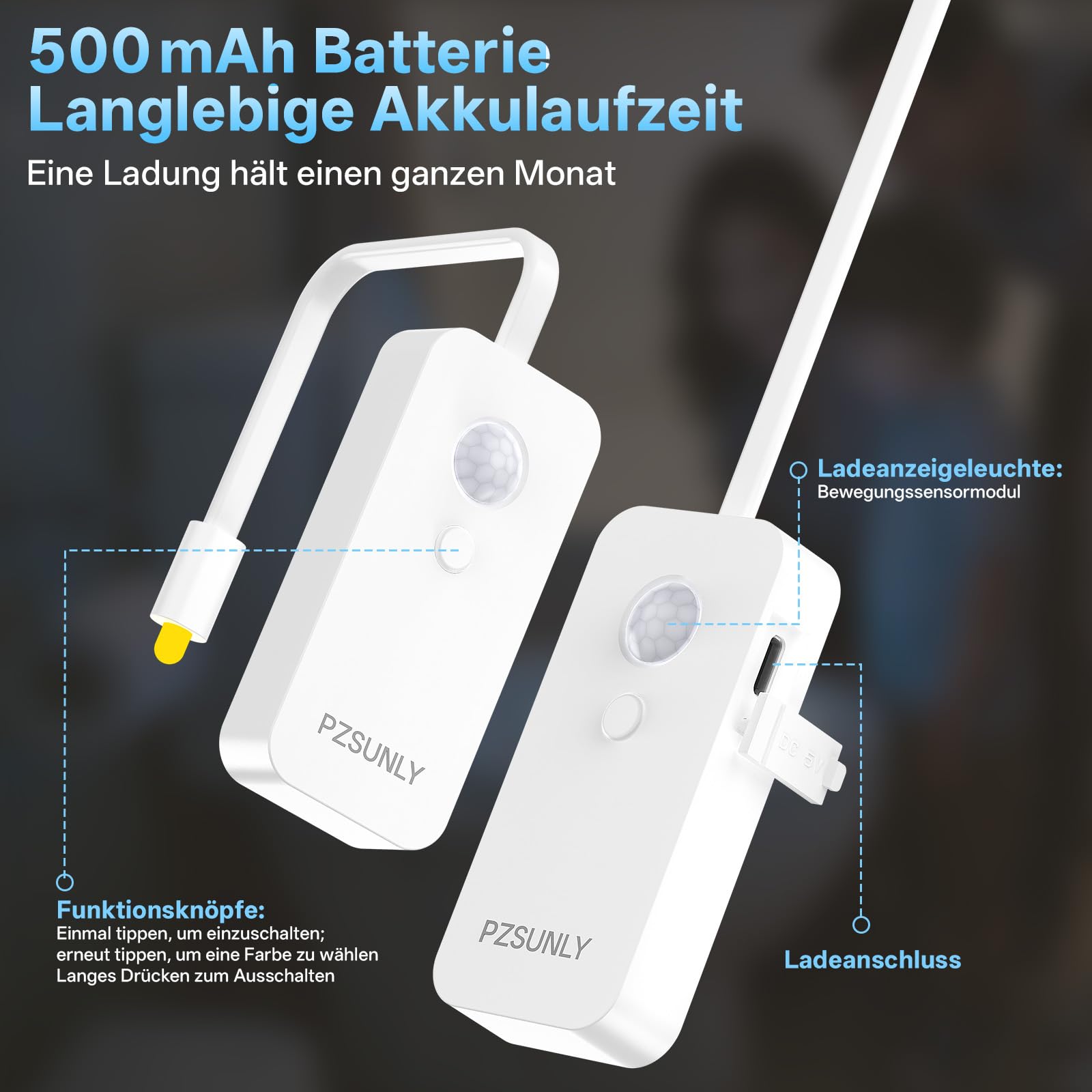 Led Toilettenlicht,IP65 wasserdicht,16 Farben, 2 Stück | Bewegungsmelder,USB-Aufladung, Aufhängbeleuchtung,RGB Farbe,500mAh,für Badezimmer/Toilette