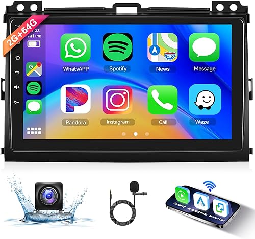 Hodozzy Estéreo de coche Android 4G+64G de 8 núcleos para Toyota Prado 120Lexus Gx470 2004-2009 con Carplay inalámbrico y Android Auto, radio de