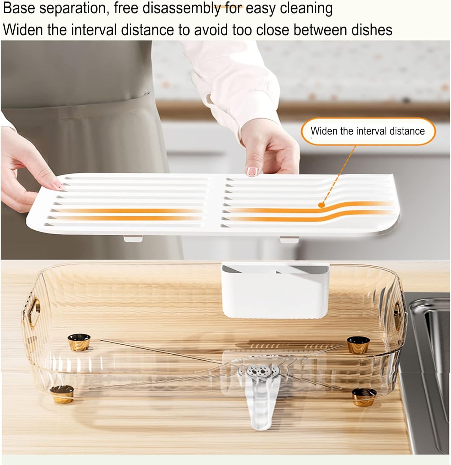 Dish Drying Rack in Sink, Dish Drainers for Kitchen Counter Dish Rack with Swivel Spout Dish with Removable Utensil Holder