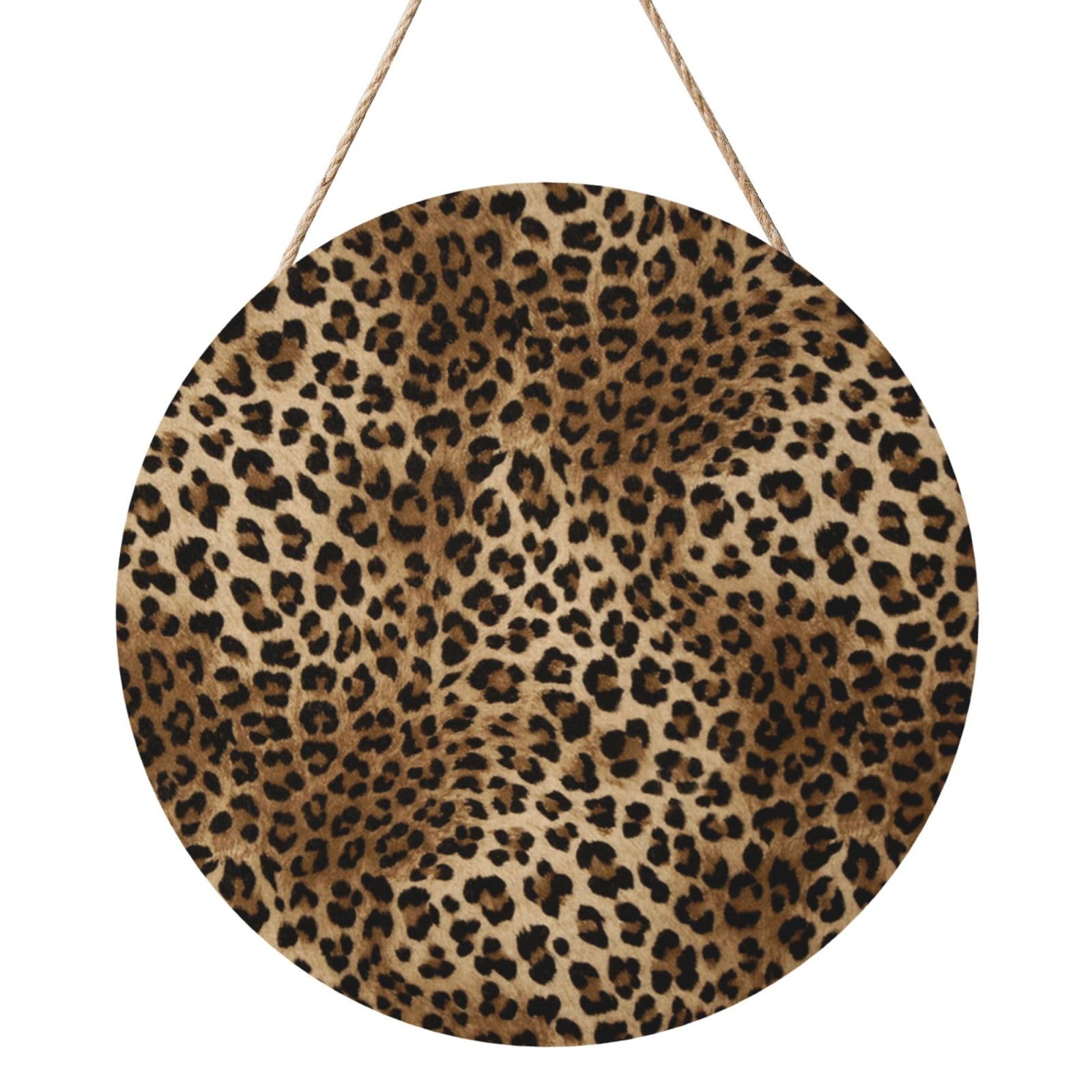 InOmak Leopard Print, Round Wood Panel Painting 12 in, Wall Hanging Painting For Home